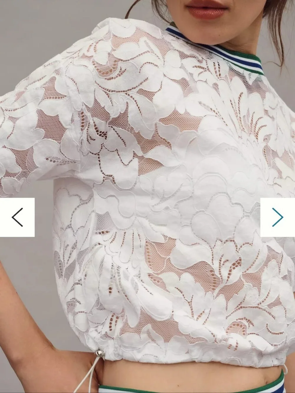 Maeve, Short-Sleeve Lace Pullover Top, White/Green/Blue, Size XS, MSRP $98 - Picture 3 of 8